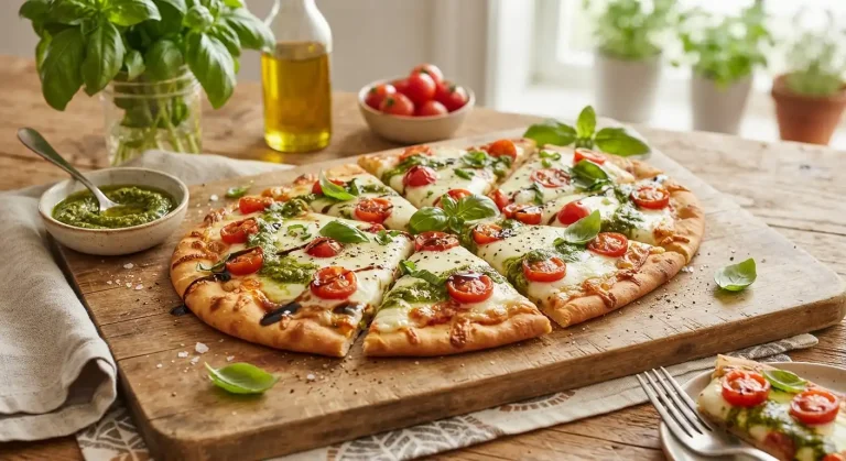 Easy Caprese Pizza on Naan Bread With Fresh Pesto